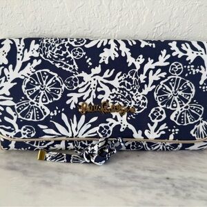 Lilly Pulitzer Coral Print Navy and White Jewelry Bag